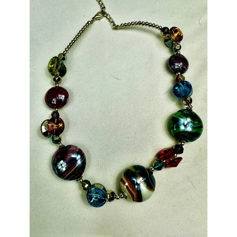 Artisan Lampwork Glass Statement Necklace Multicolor Beaded 18